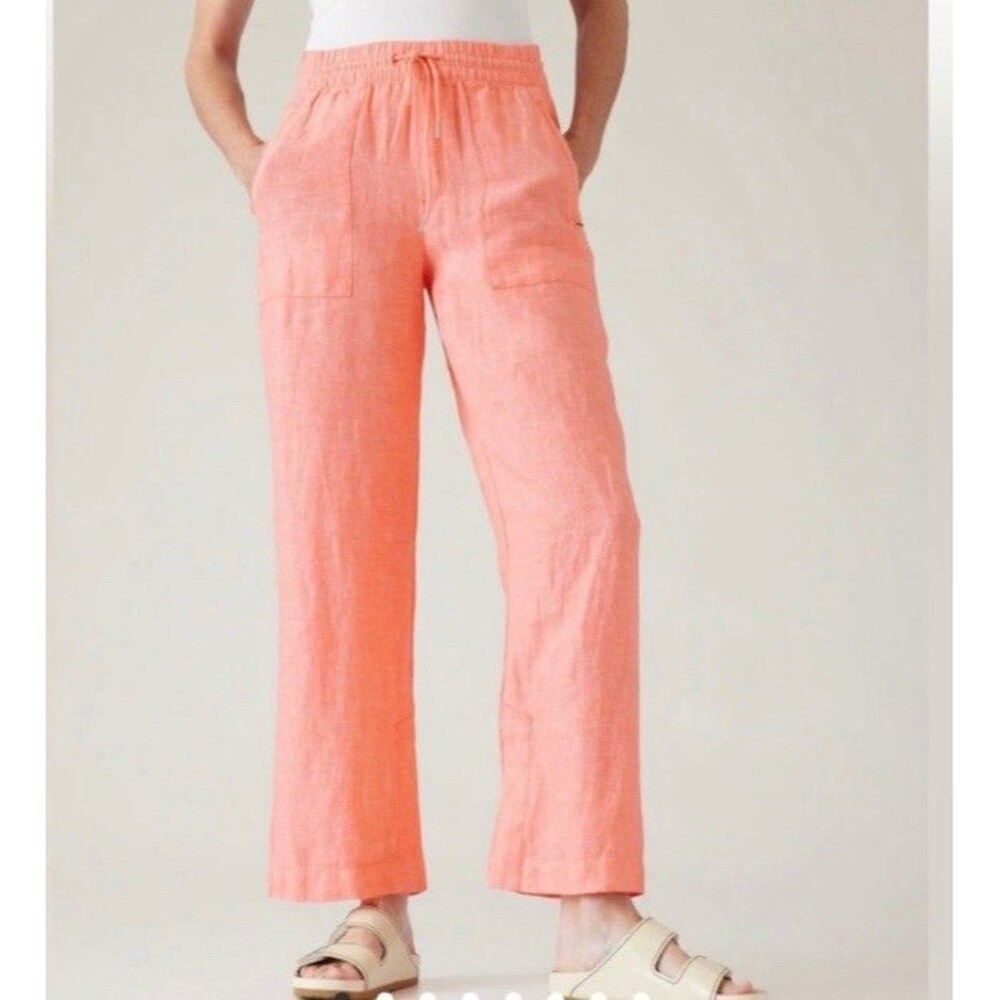 Athleta Retreat Linen High Rise Wide Leg Pants Soft Persimmon 100% Linen